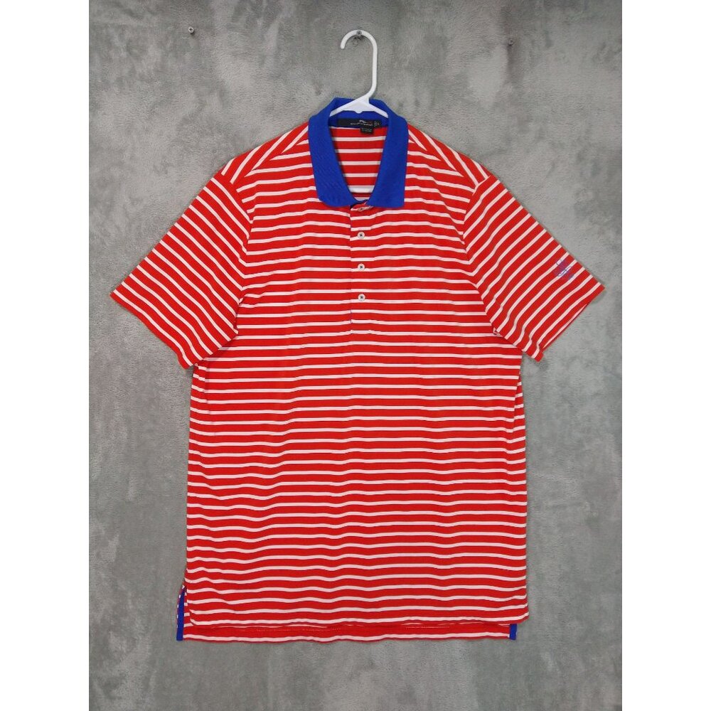 RLX Ralph Lauren Shirt Mens Large Red Striped Short Sleeve Polo Performance Golf